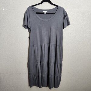 Womens Gray Tiered Midi Dress XXL Time And Tru Casual Relaxed Fit Short Sleeve